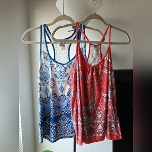 In Bloom Blue and Orange Patterned Tank Tops